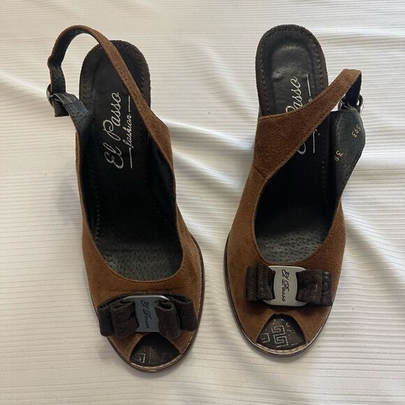 El Passo Fashion Brown Leather VTG High Heel Shoes Size 38 US 8 - Picture 1 of 14